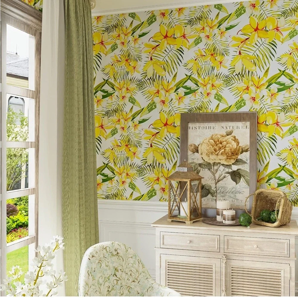 24"x354" Yellow Floral Wallpaper Leaf Peel Stick Contact Removable Self Adhesive - Picture 4 of 8